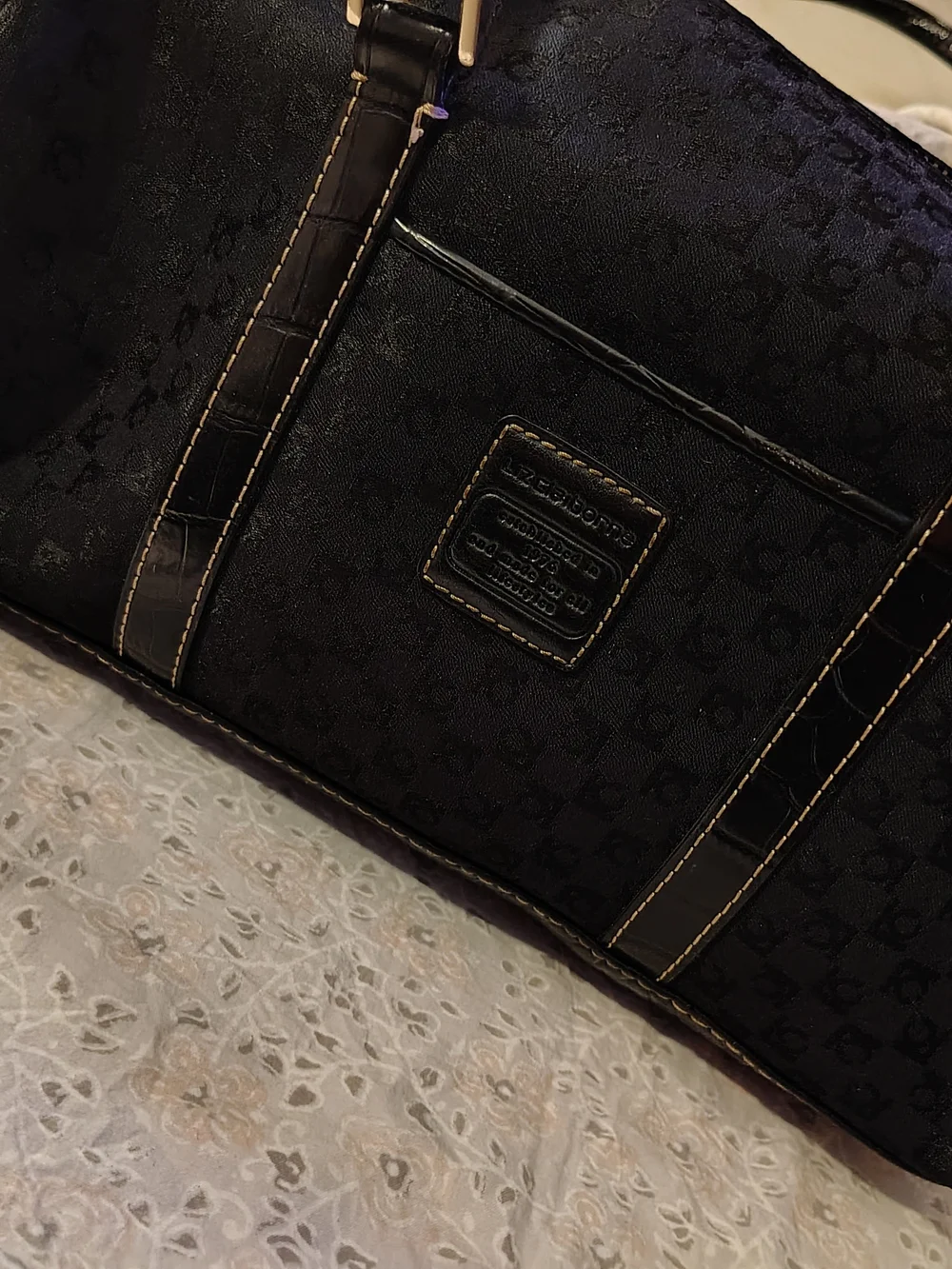 Black Logo-Patterned Leather Trim Men’s Bag - Liz Claiborne